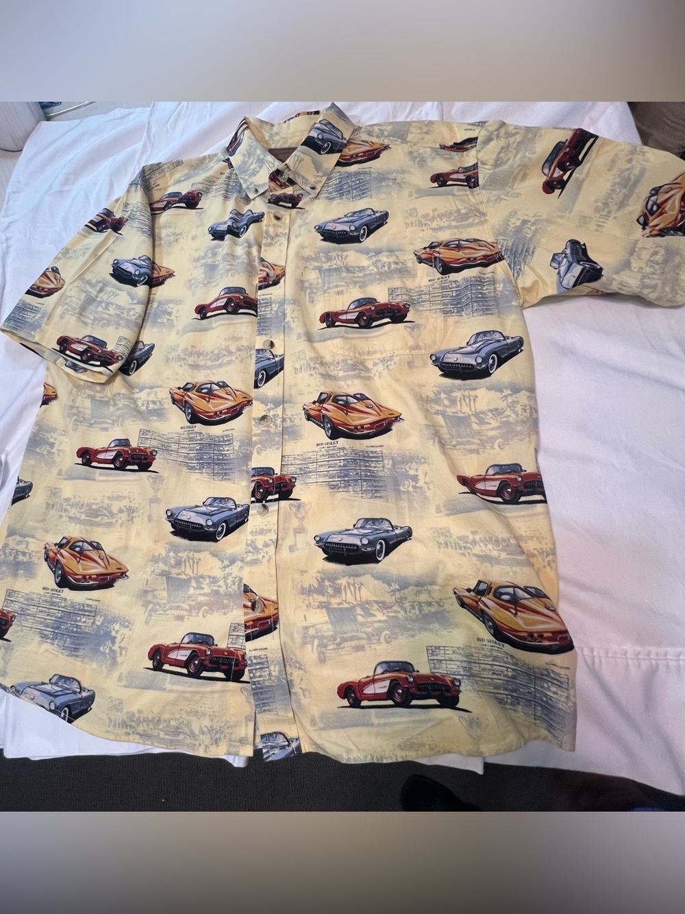 Casual Yellow Vintage Car Print Button-Down Shirt - Unbranded
